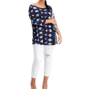 Clara Sun Woo Tie Dye Geometric Diamond Print Tunic Top Blouse Size M
